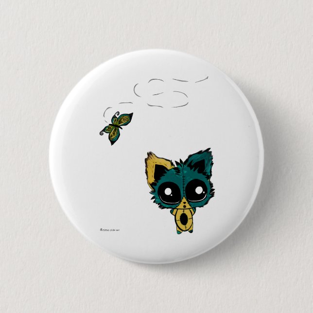 Anime Chibi kitty and butterflies 6 Cm Round Badge (Front)