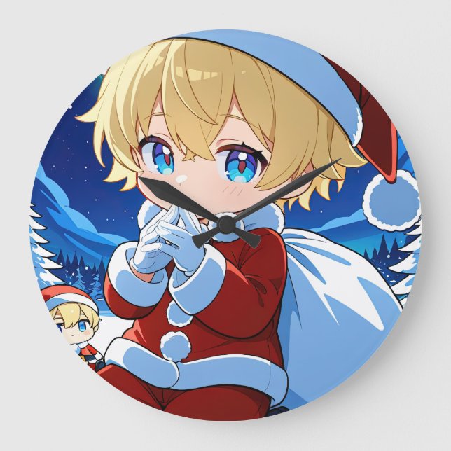 Anime Chibi Santa Boy Christmas Wall Clock Decor (Front)