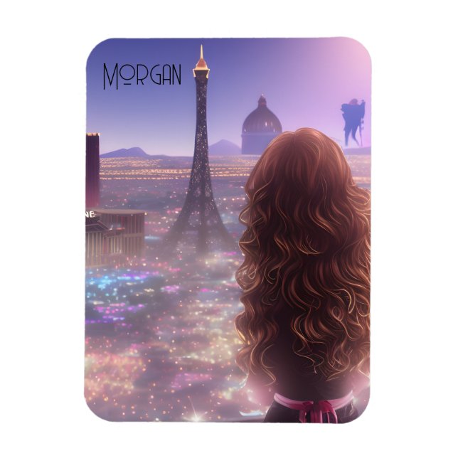 Anime City Girl Day Dreaming Overlooking Skyline   Magnet (Vertical)