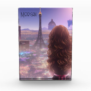 Anime City Girl Day Dreaming Overlooking Skyline Photo Block