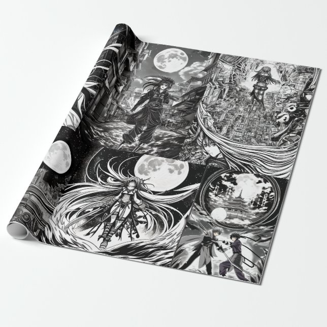 Anime Colouring Book Wrapping Paper (Unrolled)