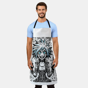 anime comic cheerful art original blu_eyes black_a apron