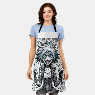 anime comic cheerful art original blu_eyes black_a apron