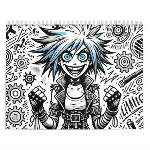 anime comic cheerful art original blu_eyes black_a calendar