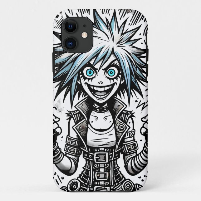 anime comic cheerful art original blu_eyes black_a Case-Mate iPhone case (Back)