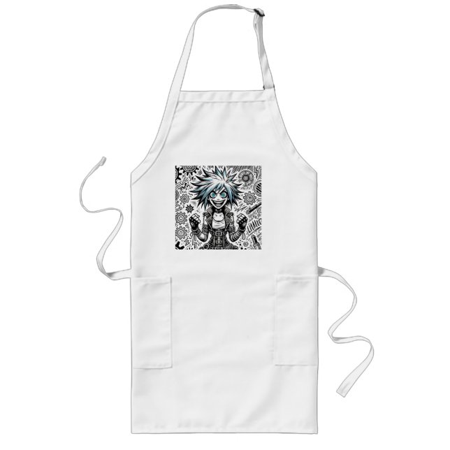 anime comic cheerful art original blu_eyes black_a long apron (Front)