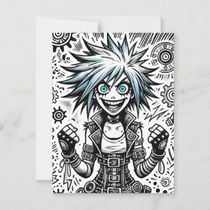 anime comic cheerful art original blu_eyes black_a postcard