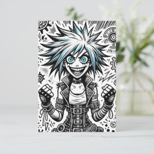 anime comic cheerful art original blu_eyes black_a RSVP card