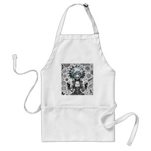anime comic cheerful art original blu_eyes black_a standard apron