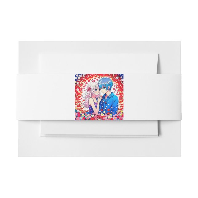 Anime Couple Red Wedding Themed Invitation Belly Band (Front Example)