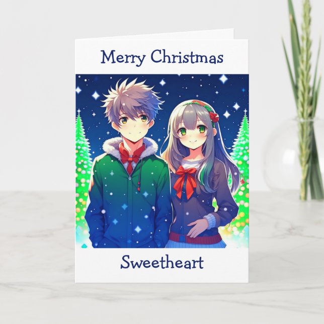 Anime Couple Romantic Christmas  Card (Front)