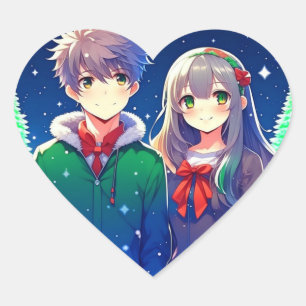 Anime Couple Romantic Christmas  Heart Sticker