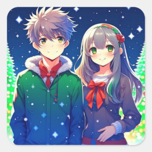 Anime Couple Romantic Christmas  Square Sticker