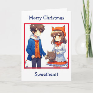 Anime Couple Romantic Personalised Christmas  Card