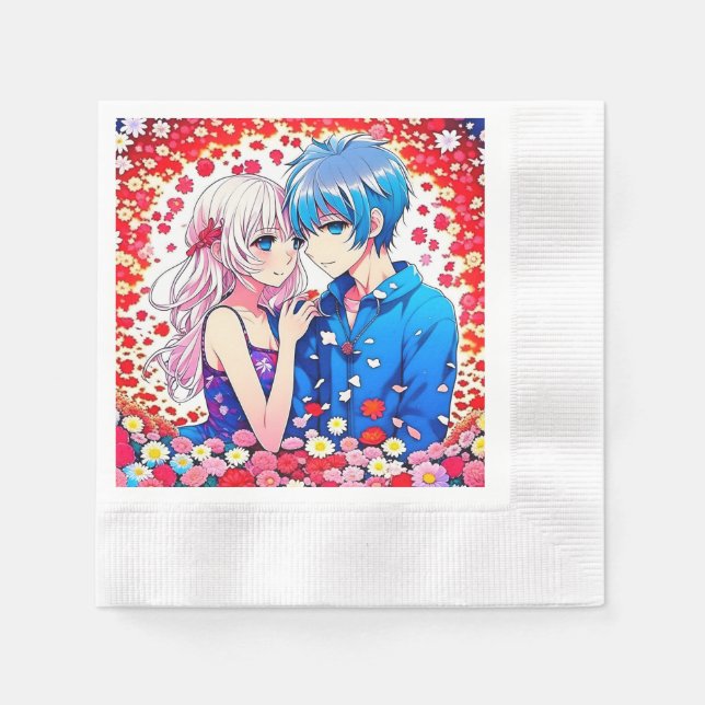 Anime Couple Unique Wedding Napkin (Front)