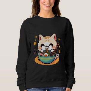 Anime Cute Cat Eating Ramen Japanese Kawaii Funny Sweatshirt