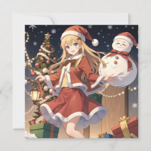 Anime cute girl Christmas Holiday Card