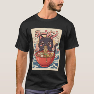 Anime Cute Kawaii Cat Eating Ramen Noodle Funny Ja T-Shirt