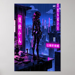 Anime Cyberpunk Neon City Wall Art