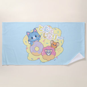 Anime Donut Delights with Tom, Jerry, and Tuffy Beach Towel