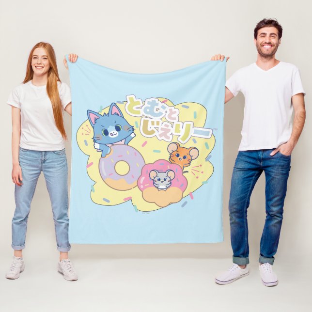 Anime Doughnut Delights with Tom, Jerry, and Tuffy Fleece Blanket (In Situ)