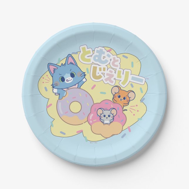 Anime Doughnut Delights with Tom, Jerry, and Tuffy Paper Plate (Front)