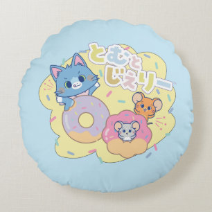 Anime Doughnut Delights with Tom, Jerry, and Tuffy Round Cushion