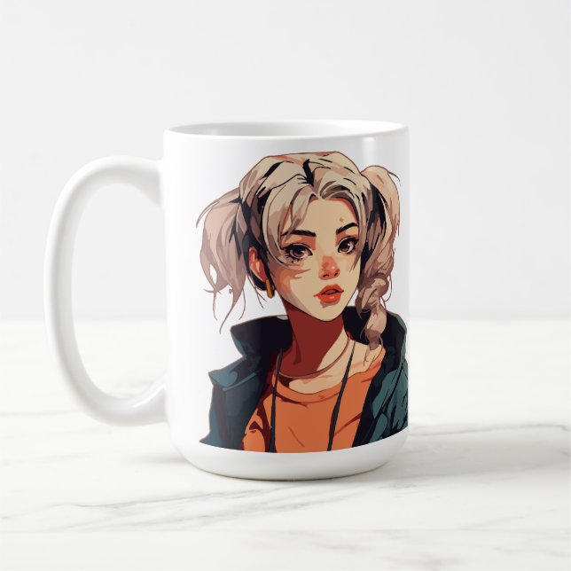 Anime Dream: Beige-Haired Beauty Coffee Mug (Left)