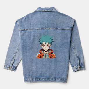 Anime Dreams: Green-Haired Manga Anime Boy Denim Jacket