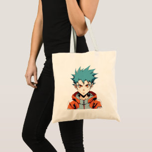 Anime Dreams: Green-Haired Manga Anime Boy Tote Bag