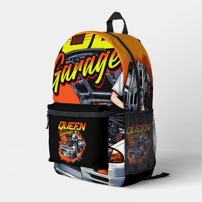 Anime Drift Mechanic Car – Garage Queen Art Printed Backpack (Back Corner Right)