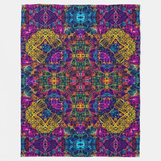 Anime Electric Neon Robot Satin Mandala Fleece Blanket (Front)
