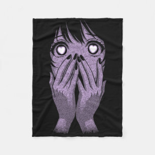 Anime Eyes Girl Hearts Manga Otaku Grunge Goth Alt Fleece Blanket