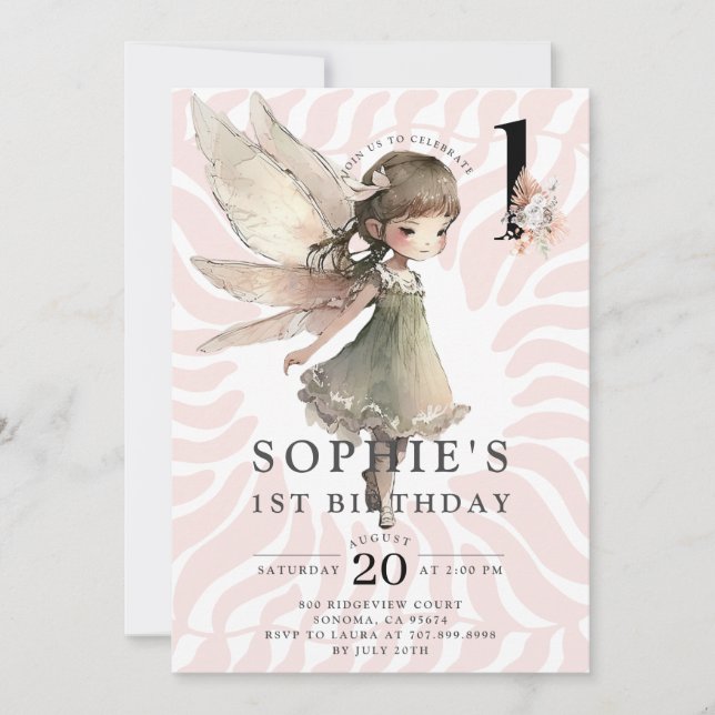 Anime Fairy Girl's 1st Birthday Invitation (Front)
