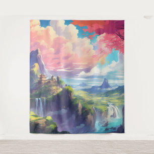 Anime fantastical landscape tapestry