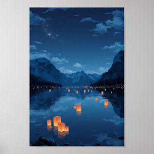 Anime Floating Lantern Lake Wall Art