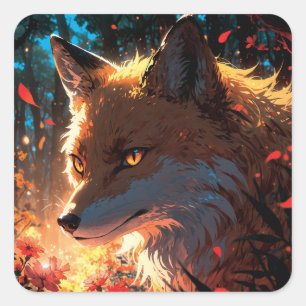 Anime fox art square sticker