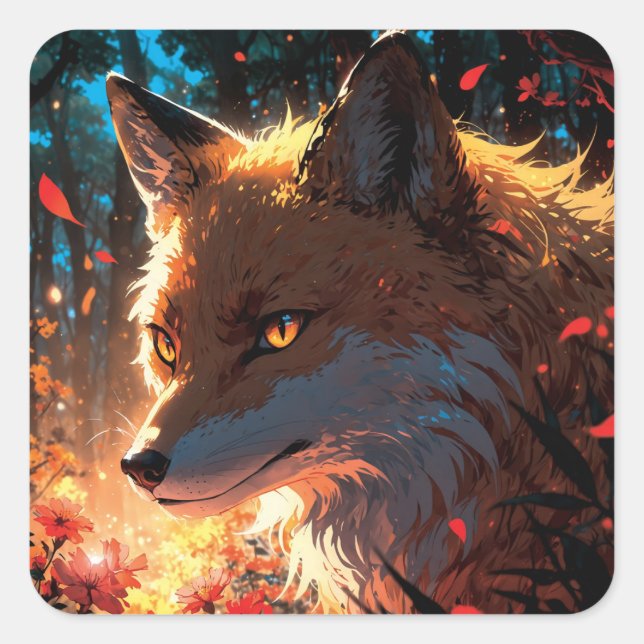 Anime fox art square sticker (Front)