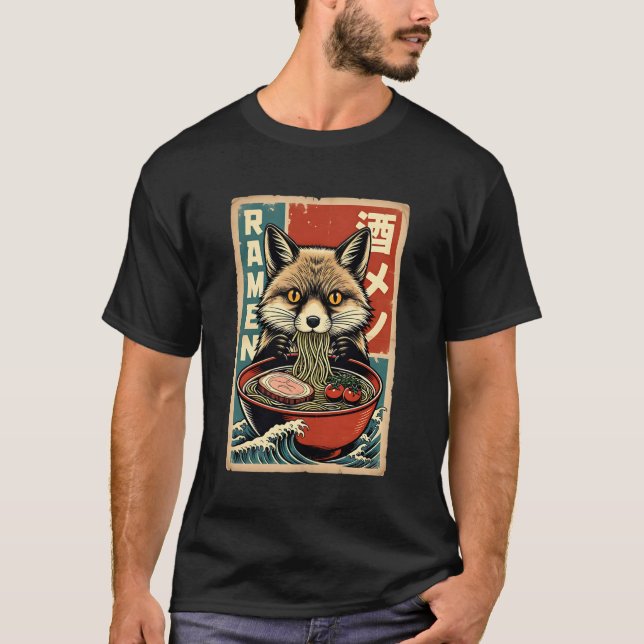 Anime Fox Eating Ramen Japanese Cute & Funny Kawai T-Shirt (Front)