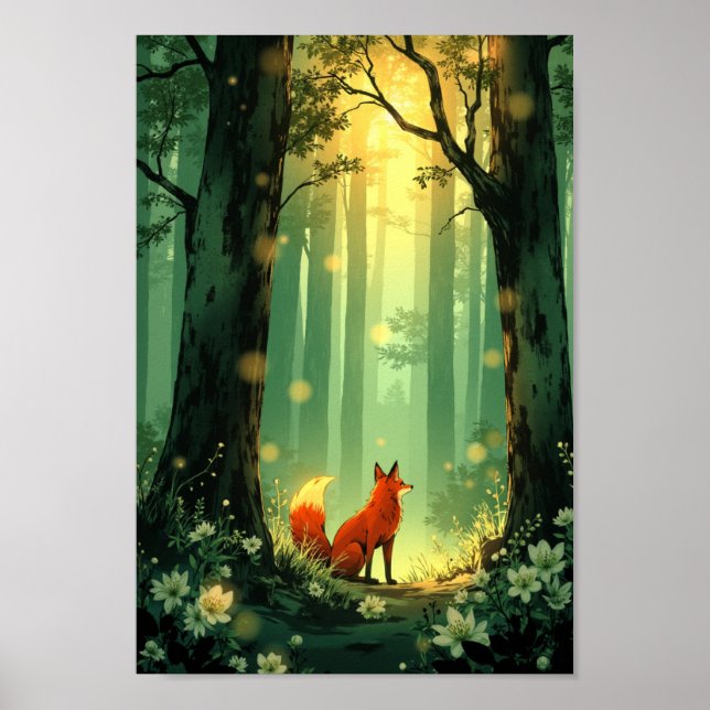 Anime Fox Spirit Forest Wall Art (Front)