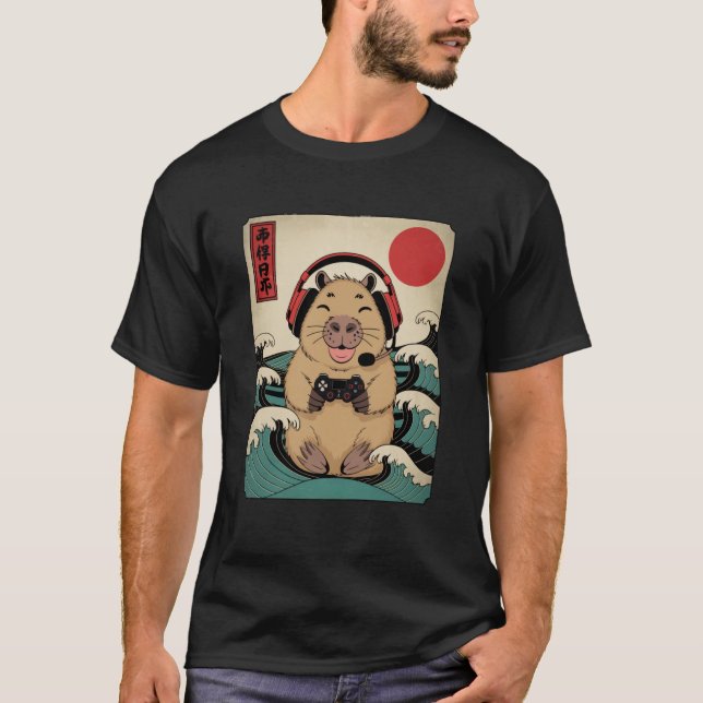 Anime Gamer Capybara Japanese Art Gaming Gifts Men T-Shirt (Front)