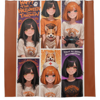 Anime Gamer Girl Halloween Poster Shower Curtain