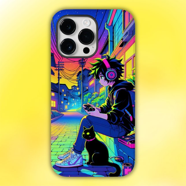 Anime Gamer with Black Cat | Case-Mate iPhone Case (Creator Uploaded)