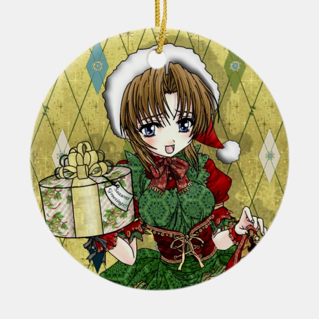 Anime Gift Girl Ceramic Ornament (Front)