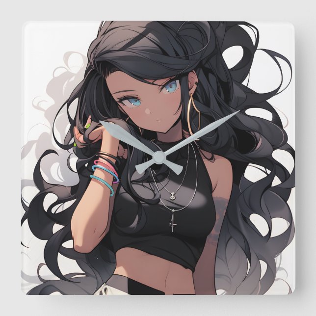Anime girl #3 square wall clock (Front)