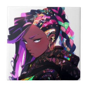 Anime Girl African American Art Ceramic Tile