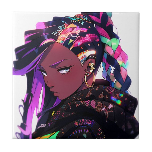 Anime Girl African American Art Ceramic Tile (Front)