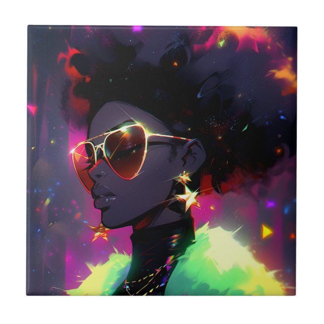 Anime Girl African American Art Ceramic Tile (Front)