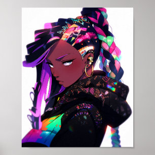 Anime Girl African American Art Poster