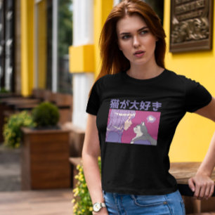 Anime Girl And Cat  T-Shirt